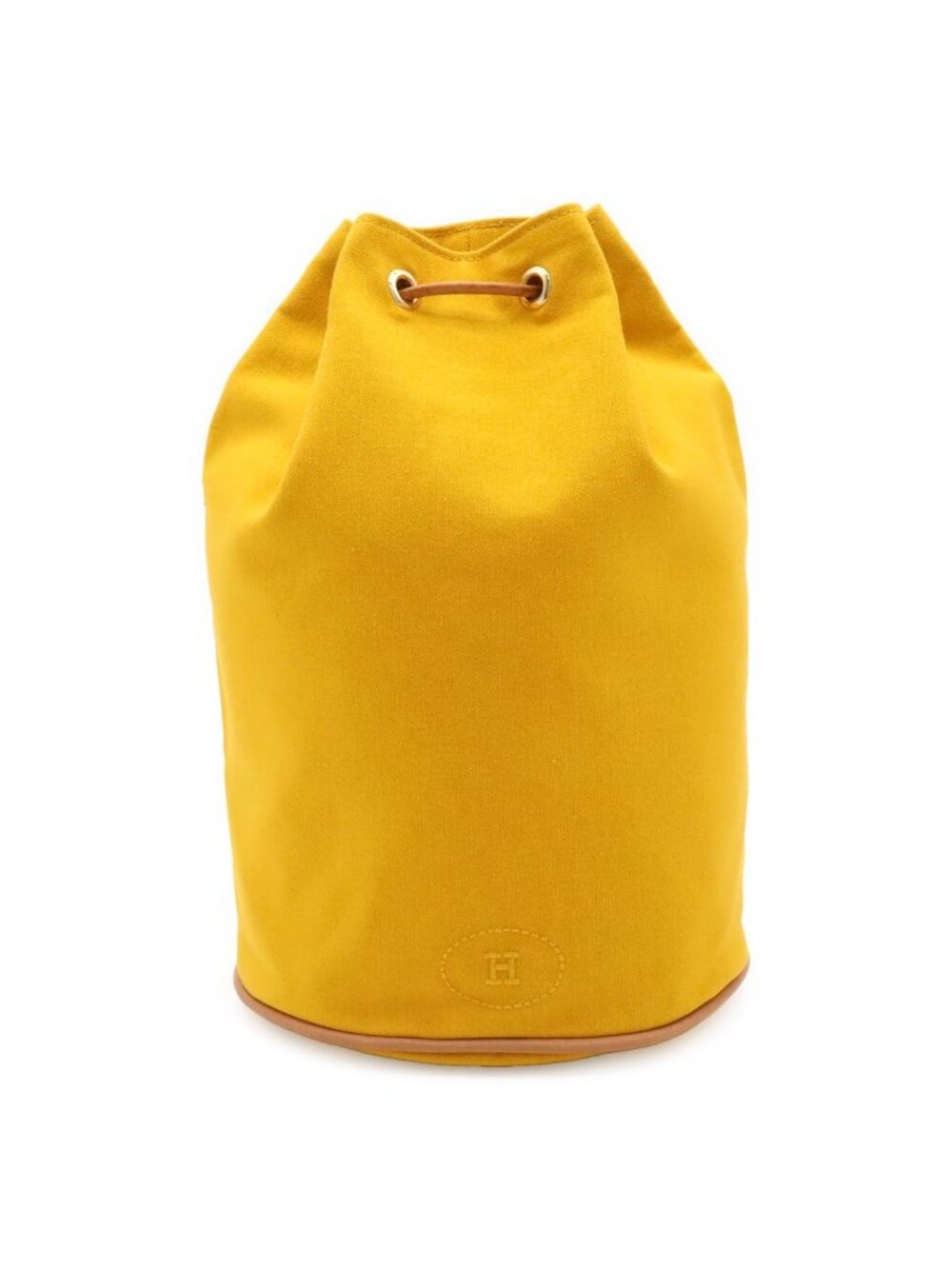 Hermes Polochon Mimile PM Shoulder Bag Drawstring Canvas Leather Yellow
